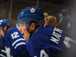 Auston Matthews has not had the luxury of playing with experienced wingmen in his rookie season, which could be a factor in his recent scoring slump. (Bruce Bennett, Getty Images)