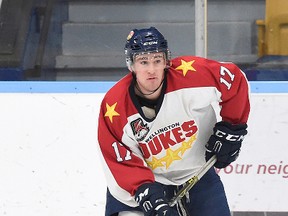 Colin Doyle scored for the Wellington Dukes in a Friday-night, home-ice loss to Buffalo. (OJHL Images)