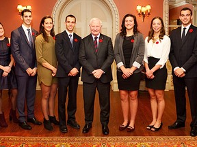 Belleville's Cindy Nelles stands next to Governor General David Johnston during a special CIS Academic All-Canadians ceremony earlier this week at Rideau Hall in Ottawa. (CIS photo)