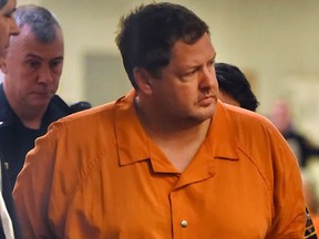 In this Sunday, Nov. 6, 2016, file photo, Todd Kohlhepp's enters the courtroom of Judge Jimmy Henson for a bond hearing at the Spartanburg Detention Facility in Spartanburg, S.C. (AP Photo/Richard Shiro, File)