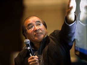 Tomson Highway speaks during the Indigenous Innovation Summit at the Shaw Conference Centre in Edmonton, Alta., on Tuesday, November 8, 2016. Codie McLachlan / Postmedia