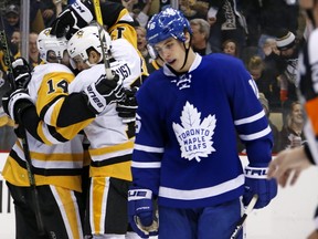 Pittsburgh Penguins' Chris Kunitz celebrates a goal against the Toronto Maple Leafs. (AP/Gene J. Puskar)