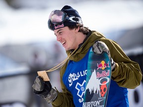 Mark McMorris of Canada reacts after winning the gold medal during the men's snowboard slopestyle at Winter X Games 2016 Aspen at Buttermilk Mountain on Jan. 30, 2016, in Aspen, Colorado. (Daniel Petty/The Denver Post via Getty Images)