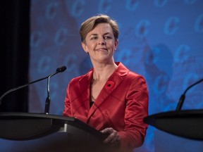 Conservative leadership candidate Kellie Leitch speaks during the Conservative leadership debate in Saskatoon, Wednesday, November 9, 2016. THE CANADIAN PRESS/Liam Richards