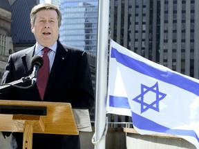 Mayor John Tory joined members of Toronto's Jewish community to mark Israel’s 68th Independence Day with a flag-raising ceremony at City Hall on May 12,  2016. (VERONICA HENRI, Toronto Sun)