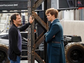 David Heyman and Eddie Redmayne on the set of "‘Fantastic Beasts."