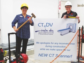 Mitzi Koebernick and Colleen Sekura starting renovation on the CT scanner room