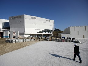 Construction continues at the Gangneung Hockey Centre, venue for Ice Hockey located in the Gangneung Coastal Cluster ahead of the 2018 PyeongChang Winter Olympics on Nov. 9, 2016 in Pyeongchang-gun, South Korea. (Cameron Spencer/Getty Images)