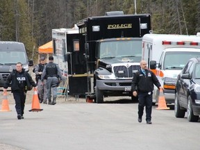 The Timmins Police Service set up a command post in a wooded area off Highway 655, where they confirmed Monday that human remains had been found.