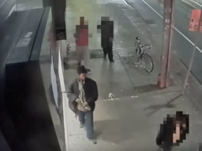 A screen grab from a Toronto Police video of a suspect in a violent street robbery