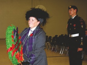 Tracey Gordon laid the wreath for Silver Cross mothers last week at An Evening of  Remembrance at the Dutton/Dunwich Community Centre.
PATRICK BRENNAN The Chronicle