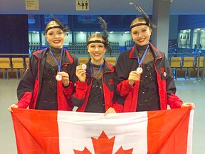 Kaitlyn Dowler, Taylor Pollard and Mikayla Dowler are seen with their silver medals from their jazz formation dance 'Chicago' from the International World Ballet, Jazz and Modern Dance Championships in Wetzlar, Germany on Oct. 23-30, 2016. Nine of Lucknow's Danceology members took part in the event, with everyone bringing home medals.