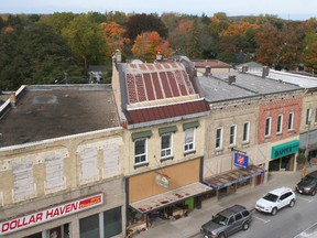 An aerial view of some stores on Albert Street. (Justine Alkema/Clinton News Record)