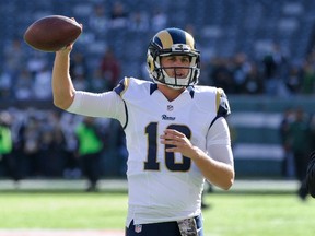Quarterback Jared Goff will make his NFL debut on Sunday when the No. 1 pick starts for the Los Angeles Rams, according to a source requesting anonymity on Tuesday, Nov. 15, 2016. (Bill Kostroun/AP Photo/Files)