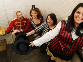 Luke Hendry/The Intelligencer
Promoting the Hospice Quinte gala at the Belleville Armouries Tuesday are, from foreground, Maria Menjivar, Helen Dowdall, Orlena Cain and Dug Stevenson. The gala, this year with a new venue, caterer, and circus theme, is April 1 at the downtown armouries.