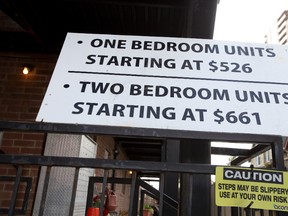 Sign advertising affordable housing apartments in London, Ont. (DEREK RUTTAN, The London Free Press)