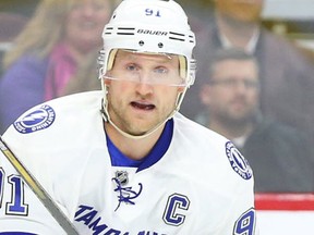 Steven Stamkos of the Tampa Bay Lightning will not return to the ice Tuesday vs. Detroit. (Jean Levac)