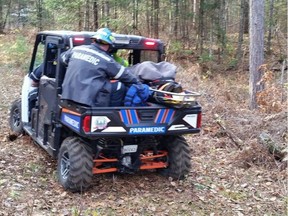 County of Renfrew paramedics rescued a 48-year-old man who was badly hurt when he plunged from a tree stand while hunting. -