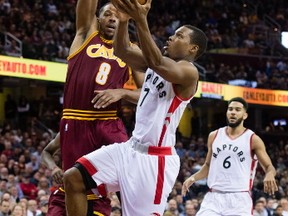 Kyle Lowry of the Toronto Raptors goes up for a shot against Channing Frye of the Cleveland Cavaliers during the first half at Quicken Loans Arena on November 15, 2016 in Cleveland, Ohio. (Jason Miller/Getty Images)