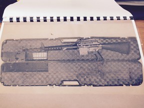 Photo of an Armalite AR10 assault rifle which was seized by the RCMP after being found in the bush. It is alleged to have been held by one of two armed men involved in the fatal shooting of Bryan Gower on Sept. 25, 2012. Accused gangster Joshua Petrin is alleged to have ordered the hit.