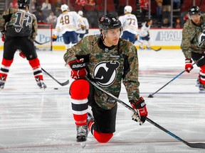 Taylor Hall of the New Jersey Devils looks on as he warms up before a game against the Buffalo Sabres at the Prudential Center on Nov. 12, 2016 in Newark. (Jim McIsaac/Getty Images)