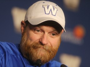 Bombers coach Mike O'Shea fielded questions from reporters on Wednesday. (CHRIS PROCAYLO/WINNIPEG SUN)