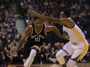 Andre Iguodala (right) and the Warriors scored at will against DeMar DeRozan and the Raptors. (Craig Robertson/Toronto Sun)