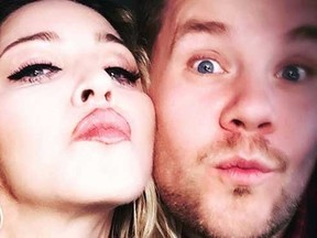 Madonna posted this photo of herself and James Corden online teasing her appearance on Carpool Karaoke. (Instagram.com/madonna)