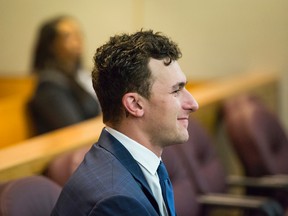 Former Cleveland Browns quarterback Johnny Manziel sits while his defense attorneys confer with the prosecution during his initial hearing, Thursday, May 5, 2016, in Dallas. (Smiley N. Pool/The Dallas Morning News via AP, Pool)