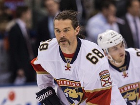 Florida Panthers right winger Jaromir Jagr in the warm-up prior to he gaqme against the Leafs at the ACC on Nov. 17, 2016. (Craig Robertson/Toronto Sun)