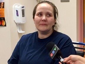Fliss Cramman speaks to the media at her detention review hearing at Dartmouth General Hospital in Halifax on Friday, October 21, 2016.  Cramman will be allowed to stay in Canada says her lawyer. (THE CANADIAN PRESS/Aly Thomson)