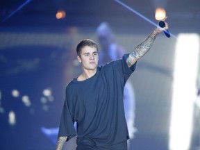 Canadian singer Justin Bieber performs on stage in Telia Parken Stadium in Copenhagen on October 2, 2016.(JENS ASTRUP/AFP/Getty Images)