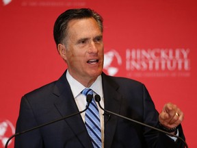 Former Massachusetts Gov. Mitt Romney gives a speech on the state of the Republican party at the Hinckley Institute of Politics on the campus of the University of Utah on March 3, 2016 in Salt Lake City, Utah. (George Frey/Getty Images)