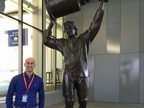 Submitted photo
Brent Griffith, a 2016 Loyalist Sports and Entertainment Sales and Marketing graduate, feels the love Oilers fans have for The Great One at Rogers Place in Edmonton, Alberta.