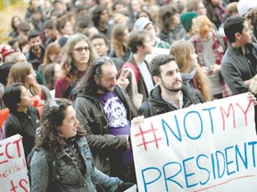 Students at the University of Chicago participate in a walk-out and rally to oppose president-elect Donald Trump on Tuesday. The protest was one of many staged across the U.S. since Trump won the election. (Scott Olson/Getty Images)