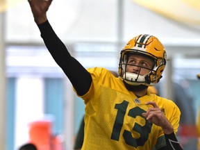 Eskimos QB Mike Reilly at practice indoors at the Field House in Edmonton, Friday, November 18, 2016.