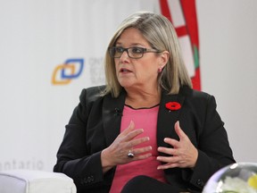 Ontario New Democratic Party Leader Andrea Horwath addresses the audience during the Ontario Economic Summit at White Oaks in Niagara-on-the-Lake on Nov. 3, 2016. (Mike DiBattista/Postmedia Network)