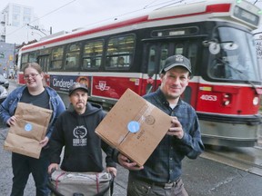 From left to right, Melissa MacIntosh, James Purdy and Jon Gauthier, co-founder of Good Foot Delivery. (VERONICA HENRI, Toronto Sun)