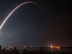 This photo provided by United Launch Alliance shows a United Launch Alliance (ULA) Atlas V rocket carrying GOES-R spacecraft for NASA and NOAA lifting off from Space Launch Complex-41 at 6:42 p.m. EST at Cape Canaveral Air Force Station, Fla., Saturday, Nov. 19, 2016. (United Launch Alliance via AP)