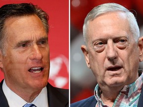 Former Massachusetts governor Mitt Romney (L) and retired Marine Corps Gen. James Mattis. (Getty Images/George Frey/Bryan Steffy)