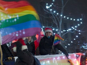 The local Huron Pride Group participates in its first Goderich Santa Claus Parade a few days before Goderich council decides to purchase its own Pride flag to be flown by the town June 2017 during Pride month. (Darryl Coote/The Goderich Signal Star)