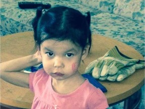 Serenity, in a photo taken in February 2014, seven months before her death. By then, her arms were already skeletal, and she had cuts and bruises on her face.