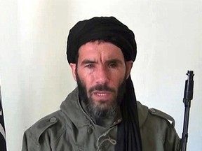 An undated grab from a video obtained by ANI Mauritanian news agency on January 16, 2013 reportedly shows former Al-Qaeda in the Islamic Maghreb (AQIM) emir Mokhtar Belmokhtar speaking at an undisclosed location. AFP/ANI/HO