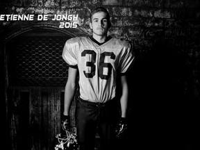 Cats defenceman Etienne de Jongh's 2015 team photo. This year de Jongh was named the Might Peace Football League's most valuable defensive player for the season, which the Grade 12 student says he was surprised to receive.

Submitted