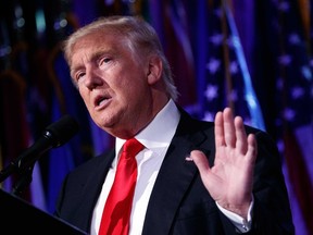 In this Nov. 9, 2016 file photo, President-elect Donald Trump speaks during an election night rally in New York.  (AP Photo/ Evan Vucci, File)