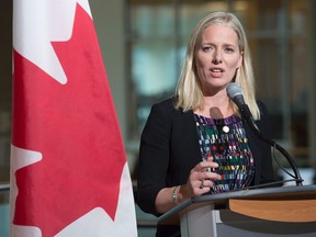 Federal Environment Minister Catherine McKenna addresses a news conference at the Nova Scotia Community College in Dartmouth, N.S. on Monday, Nov. 21, 2016. The federal government is speeding up the plan to phase out coal-fired electricity by 2030. Alberta, Saskatchewan, Nova Scotia and New Brunswick still burn coal to generate power. THE CANADIAN PRESS/Andrew Vaughan