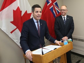 Finance chair Scott Gillingham and Mayor Brian Bowman unveiled the city budget on Tuesday. Tom Brodbeck was underwhelmed. (CHRIS PROCAYLO/WINNIPEG SUN)