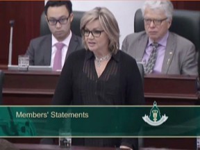 Former Tory Sandra Jansen made her first statement in the Alberta legislature as an NDP MLA on Tuesday, November 22, 2016.