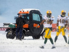 While the Eskimos seemed to struggle in the blowing snow conditions in Ottawa for the East Division Final, the RedBlacks were able to put points on the board. (The Canadian Press)