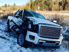 A truck involved in a crash on Highway 417 near Anderson Road Wednesday.